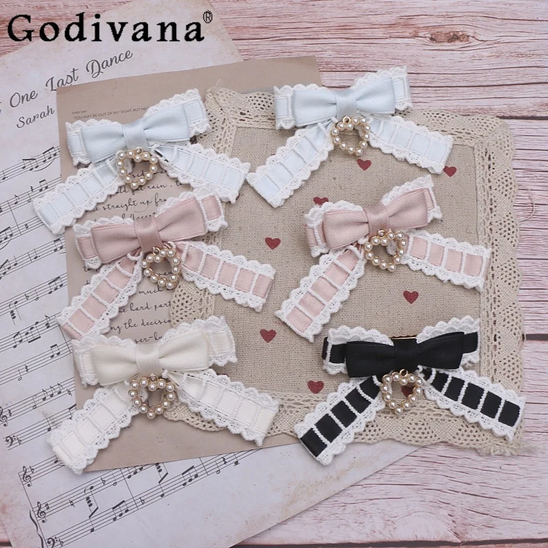 

Japanese Sweet Lolita Style Pink Hairpin Girl's Sweet Cute Bow Love Pendant Kawaii Hair Clip New Headwear for Women Accessories