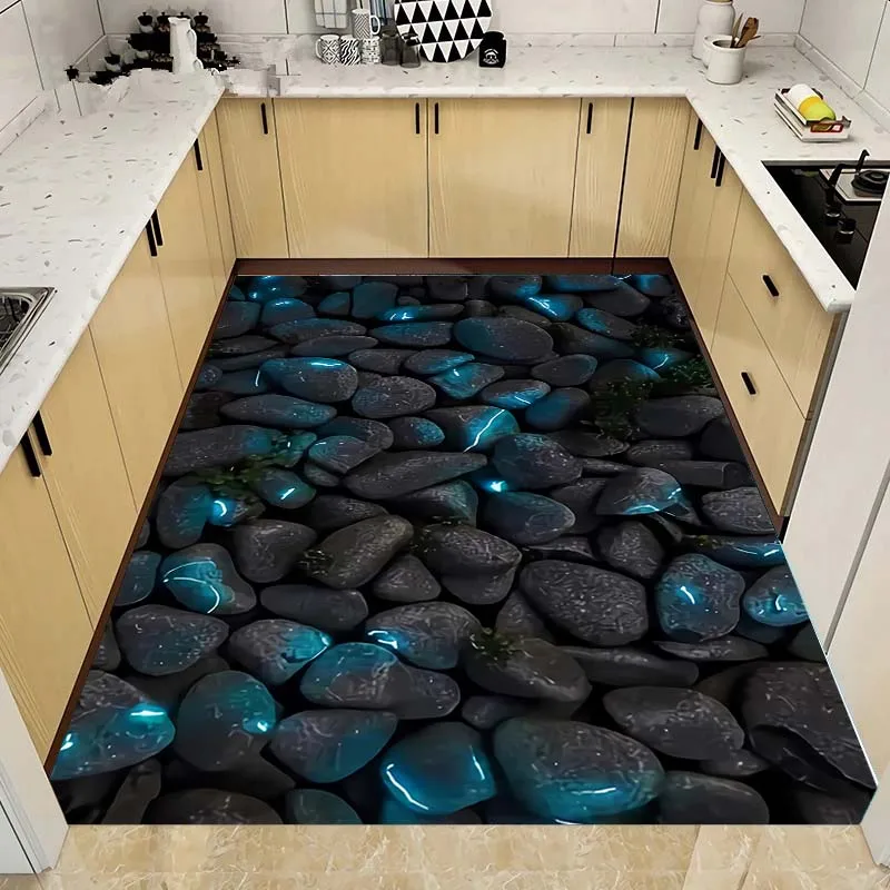 3D waves, pebbles, colored stone prints, carpets, living room, bedroom decoration, bathroom entrance, kitchen, non slip carpets