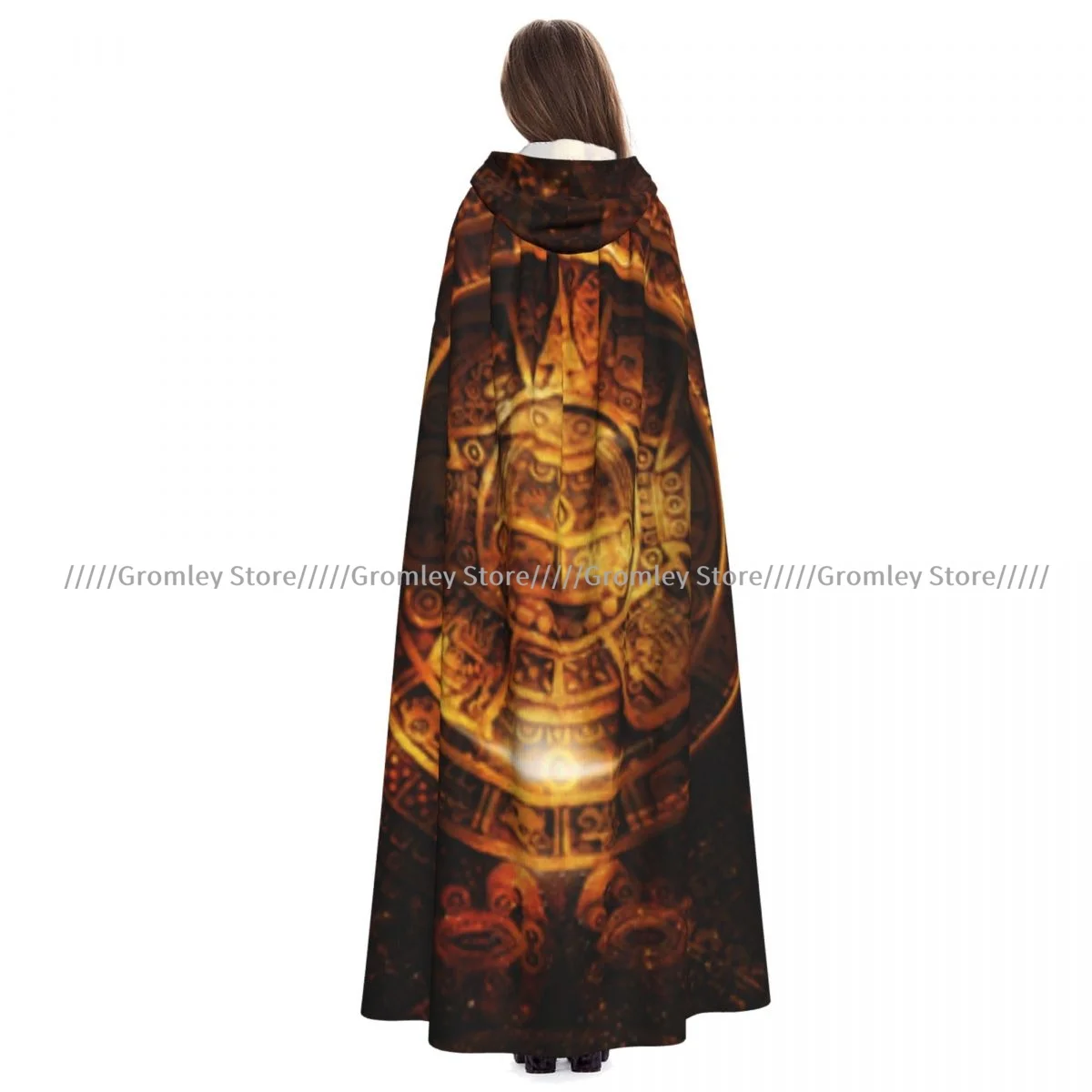 Ancient Mayan Calendar Witch Cloak Hooded Cosplay Costume Halloween Adult Long Party Cape