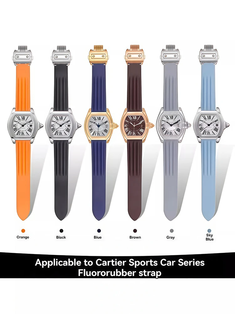 

Quick release For Cartier Roadster Sports car W6206018 series Watch strap 19mm Man Folding buckle Fluorine rubber watchband