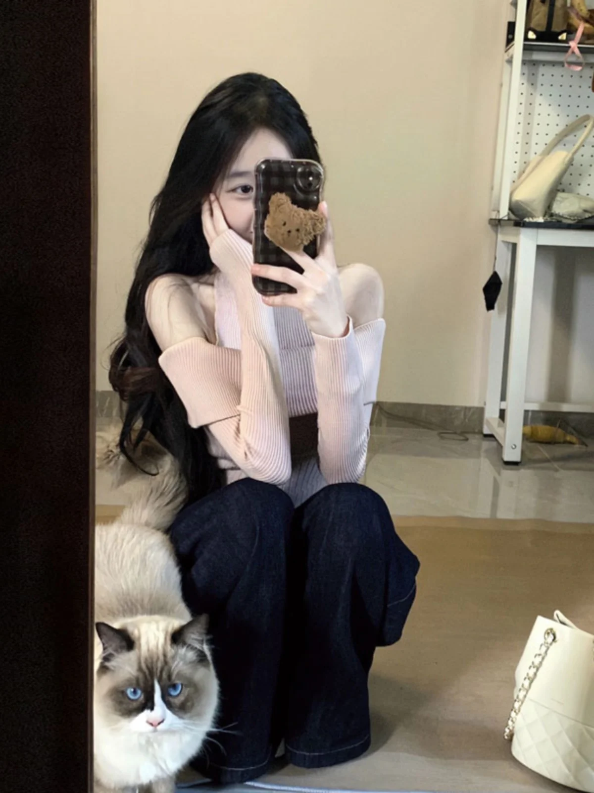 

Korean Style Pure Desire One Shoulder Knitted Sweater Beautiful Slim Fit Top Trendy Small Shirt Commute Style round Neck Long...