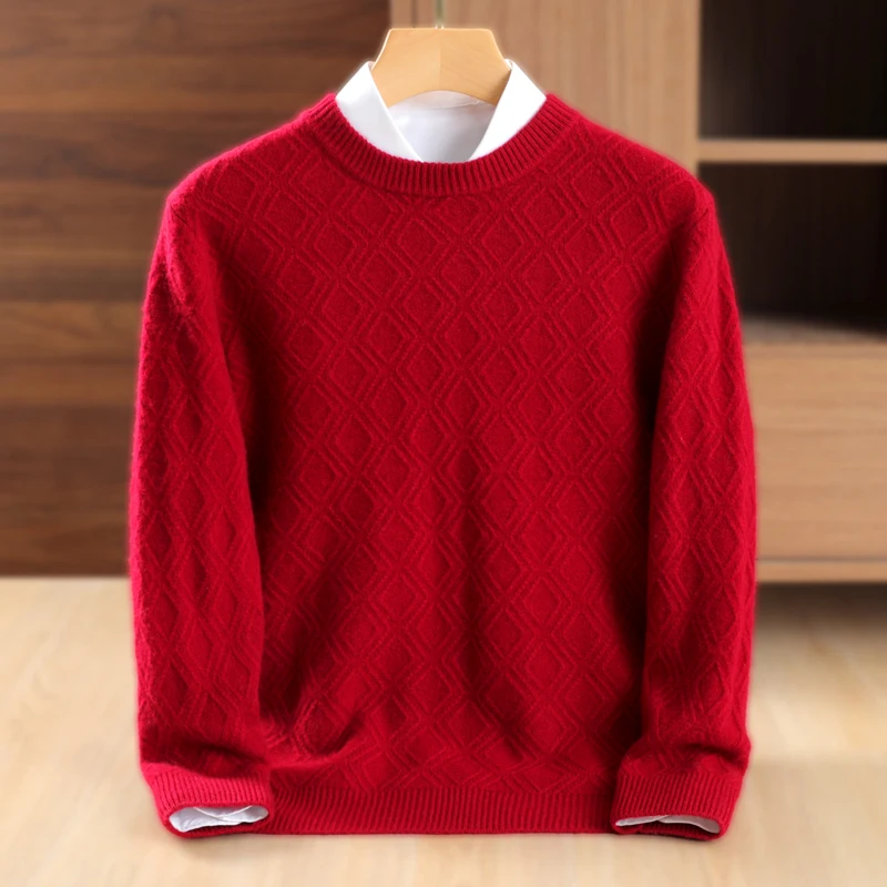 

100% Pure Wool Knitting Pullovers Men Sweaters 6Colors Winter Oneck Full Sleeve Solid-color Jumpers Male Warm Knitwear YL01