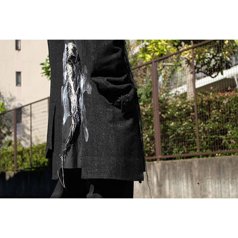 

TOP-YAMAMOTO original design dark-themed asymmetrical wool print embroidered loose long-sleeved jacket suit