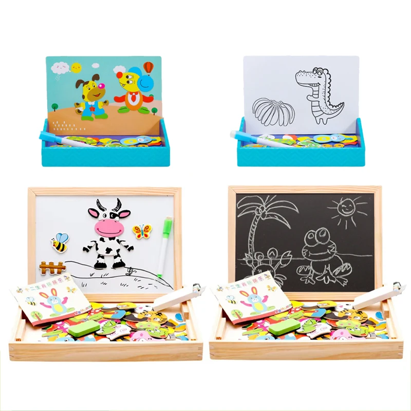 

Multifunction Children Animal Puzzle Writing Magnetic Drawing Board Wooden / Paper Learning Education Toys for Kids Gifts TMZ