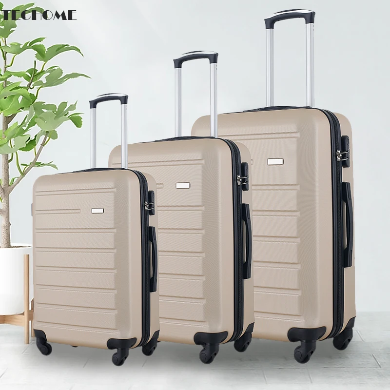 TECHOME 3pcs/lot ABS Suitcase Set maletas viaje 55cm-65cm-75cm Rolling Suitcase on wheels Trolley Luggage Bag Fashion Set