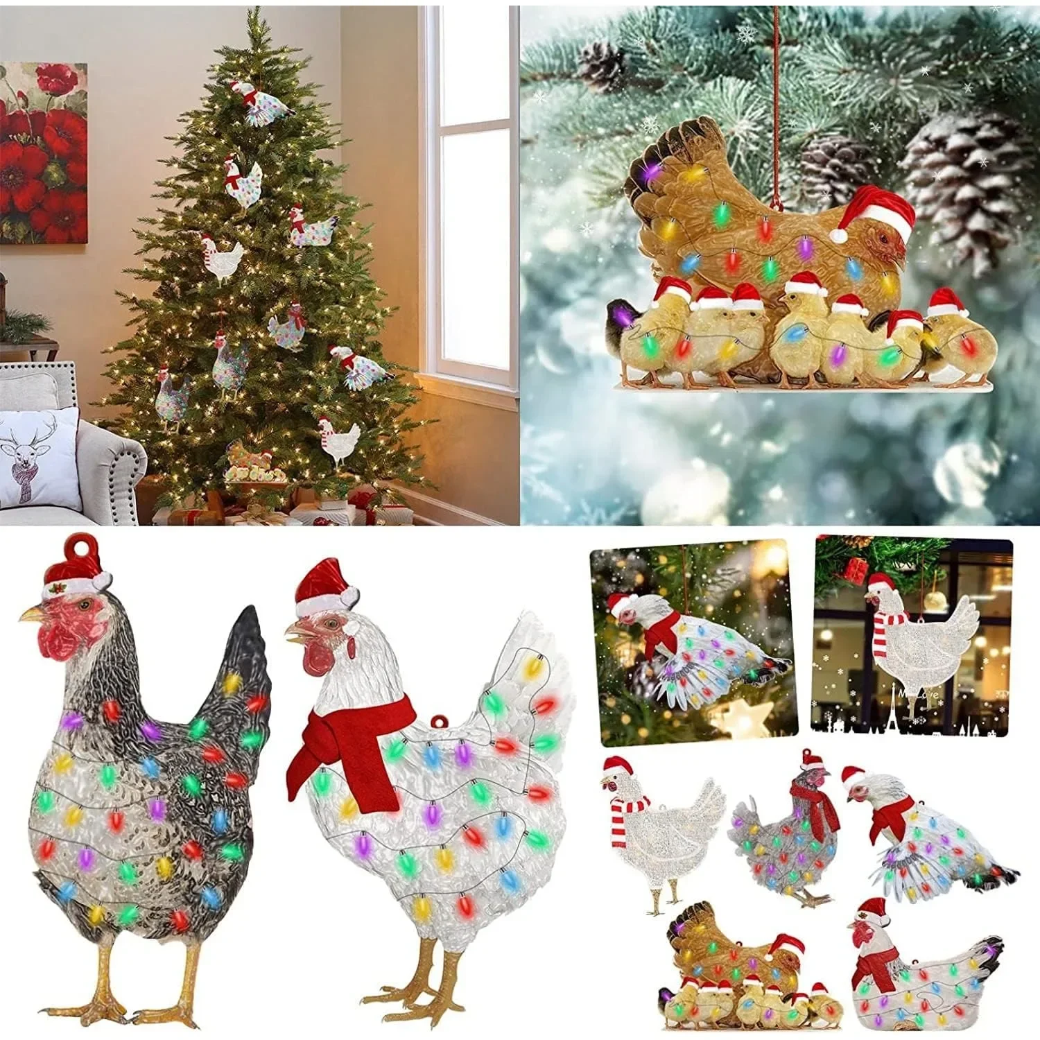 5PCS Christmas tree Decoration Ornaments Wood Christmas Scarf Chicken new year home Decorations Creative Xmas tree hanging Decor