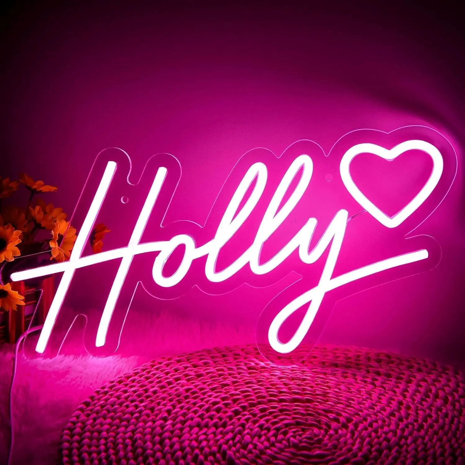 Holly Custom Name LED Neon Sign, USB Dimmable Personalized Wall Decor, Soft Glow Bedroom Lounge Birthday Bespoke Decor Gift