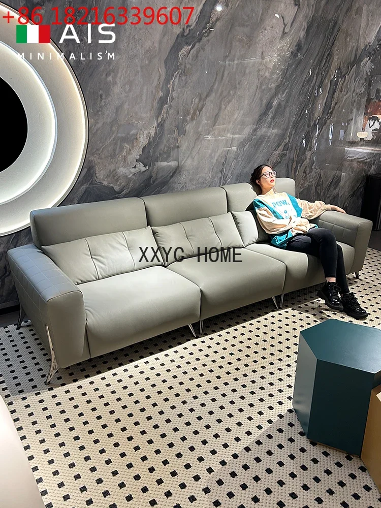 High Backrest Tofu Block Sofa Genuine Leather Living Room Minimalist Domiciil Sofa
