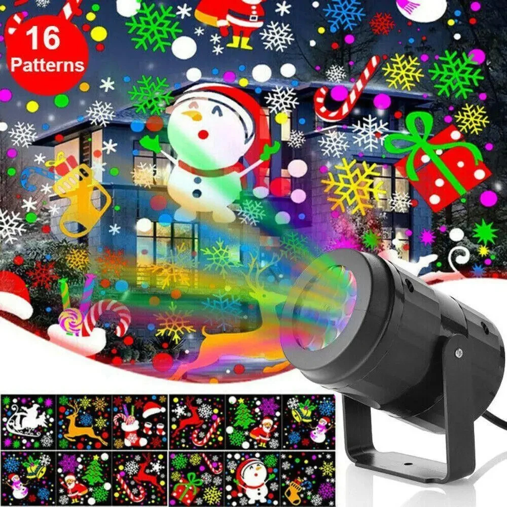 Christmas Projector USB LED Fairy Lights Santa Claus Snowflake 16 Pattern Projection Lamp For New Year Party Indoor Home Decor