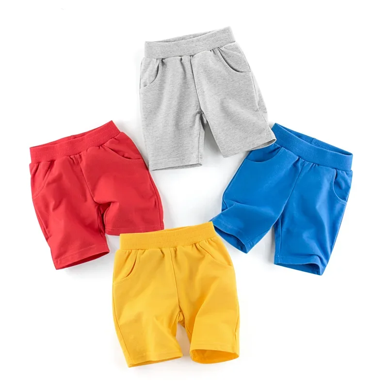 2024 New Boys Shorts Solid Colors Kids Girls Cotton Beach Short Sports Pants Children Elastic Waist Pants for Summer