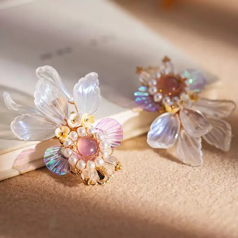 

Симпатичные заколки для волос по бокам, детский головной убор ханьфу с заколками для волос, высококачественные заколки для волос ручной работы с разноцветными цветами и золотой рыбкой