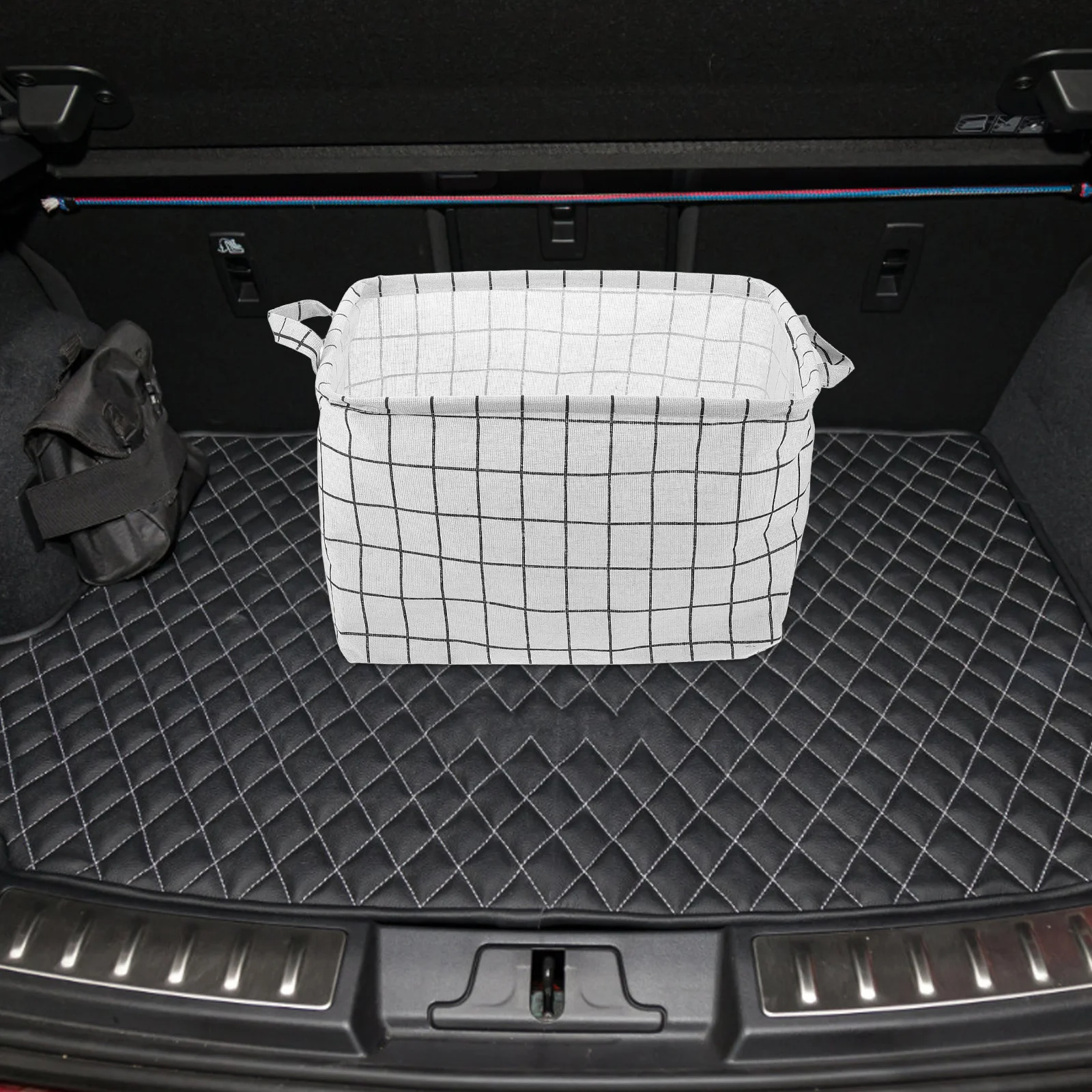 

White Collapsible Car Storage Box Fabric Foldable Organizer Bin Large Capacity Car Trunk Storage Fabric Cube Box