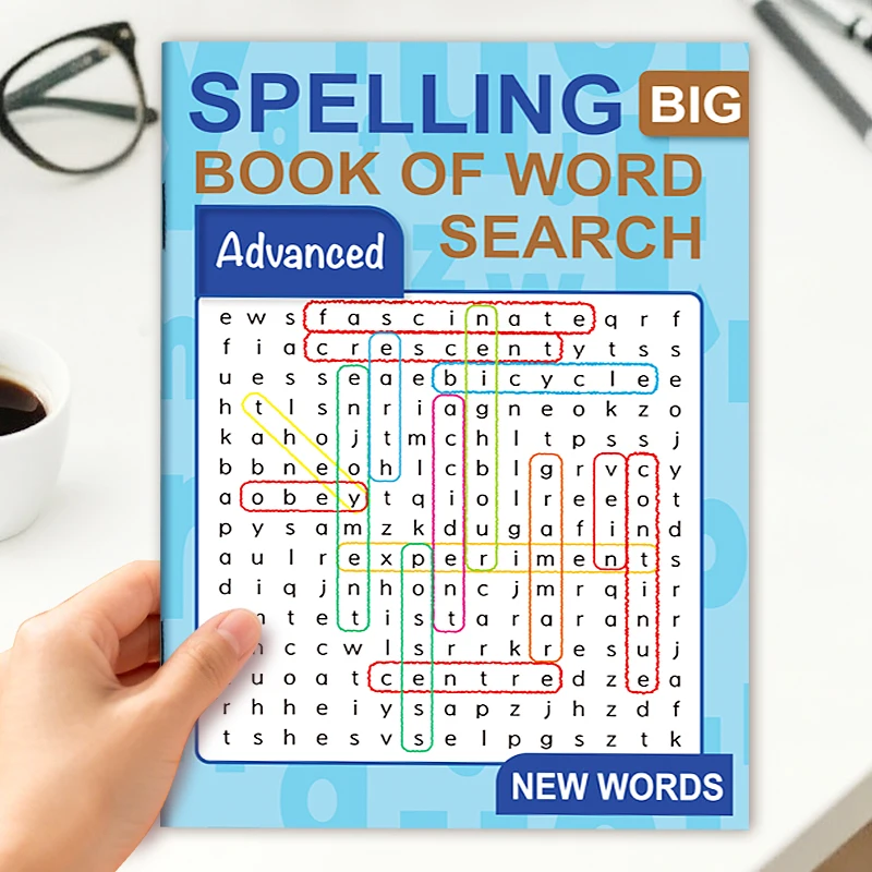 Advanced Big Word Search Spelling Book, Challenging Long New Word Hidden Grid Puzzles, Brain Workout Activity Workbook
