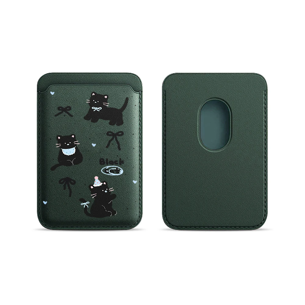 Niedliche schwarze Katzen-Leder-Kartenhülle mit Magnetverschluss, geeignet für alle iPhones, kompatibel mit MagSafe, Kartenhalter für die Rückseite des Telefons. – Detail 21
