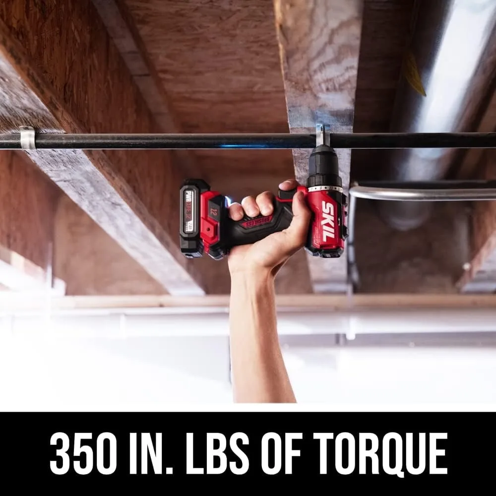 Kit trapano avvitatore compatto da mezzo pollice a batteria da 12 V con velocità variabile, illuminazione a LED e mandrino autoserrante