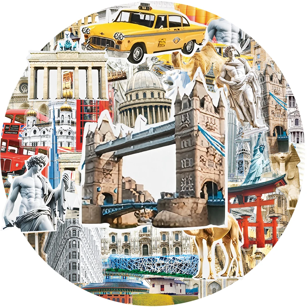 

10/30/50pcs World City Landmark Transparent Stickers Famous Building Travel Cartoon Decals DIY Notebook Phone Sticker Kids Toys