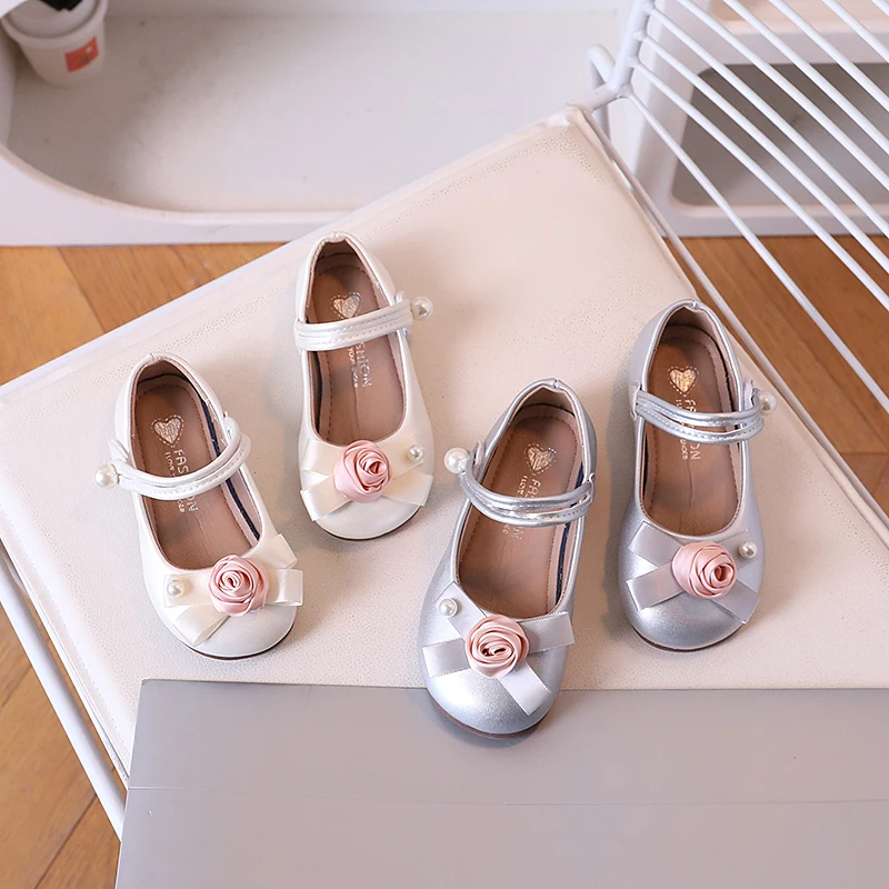 

Girls Dress Shoes for Wedding Party Bowtie with Flowers Princess Kids Floral Flats Soft Mary Janes Size 23-36 Classic Spring New