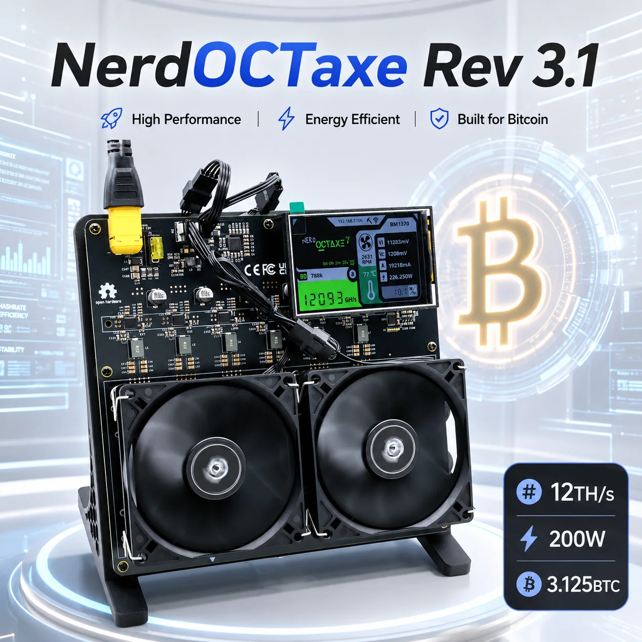 2026 New NerdOCTAXE Rev3.1 12TH/s 200W BM1370Chip Bitcoin Miner Family Personal Blockchain Virtual Coin Lotto Machine
