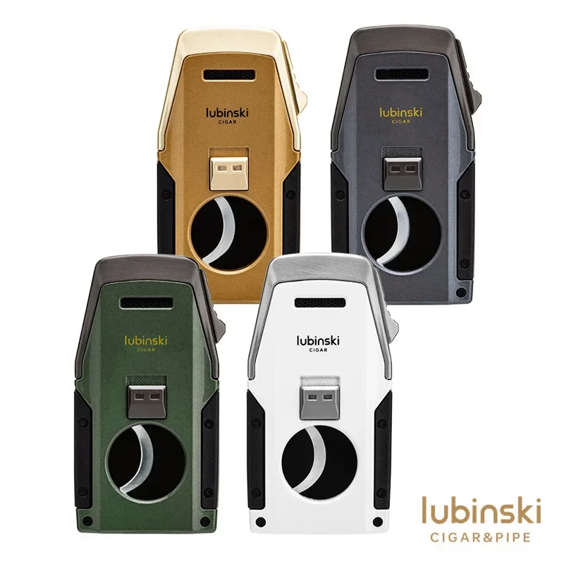 

LUBINSKI зажигалки для сигар Turbo Dual Flame Jet с металлическим отверстием, держатель для резки сигар, ветрозащитная портативная зажигалка, мужской подарок