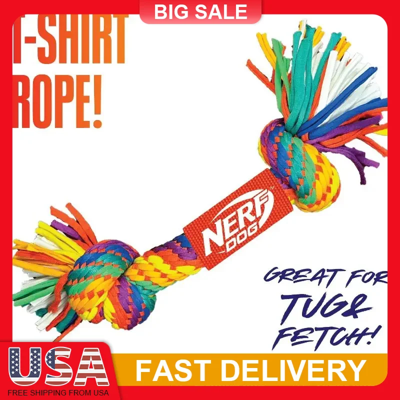 

2 inch T-Shirt Rope Dog Toy 2 Knots Thick Woven Tough Tug of War Fetch Interactive Solo Chew Play Pet Toy