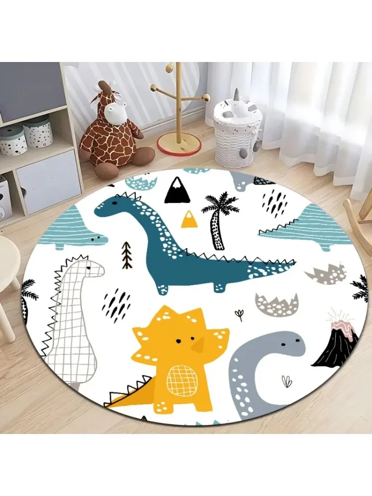 Schattig dinosaurus cartoon rond tapijt, zachte chenille antislip vloermat voor kinderkamer, woonkamer, kinderkamer, wasbaar tapijt - afbeelding 2
