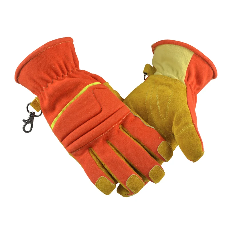 XYEHS 1 Pair/ 2 Pcs Flame Retardant Anti-Cut Safety Work Gloves Cowhide Aramid Fabric Fire-Proof Heat Insulated Emergency Rescue