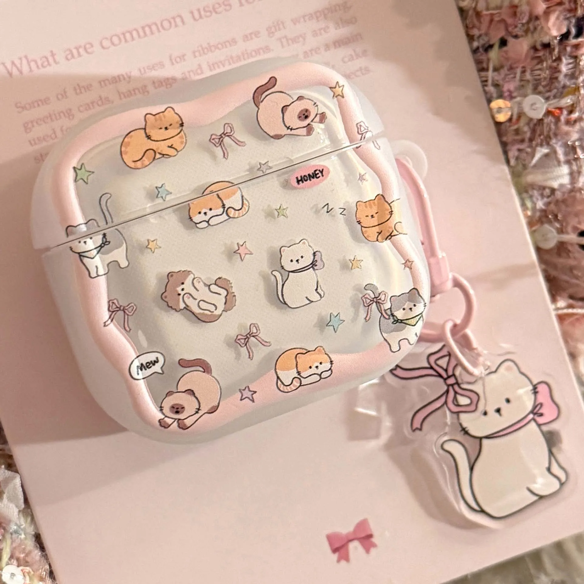 Niedliche rosa bunte Katzenbogensterne, stoßfeste Kopfhörerhülle, kabellose Bluetooth-Ladebox für Apple Airpods 1, 3 Pro, 2. 2, 4 Capa