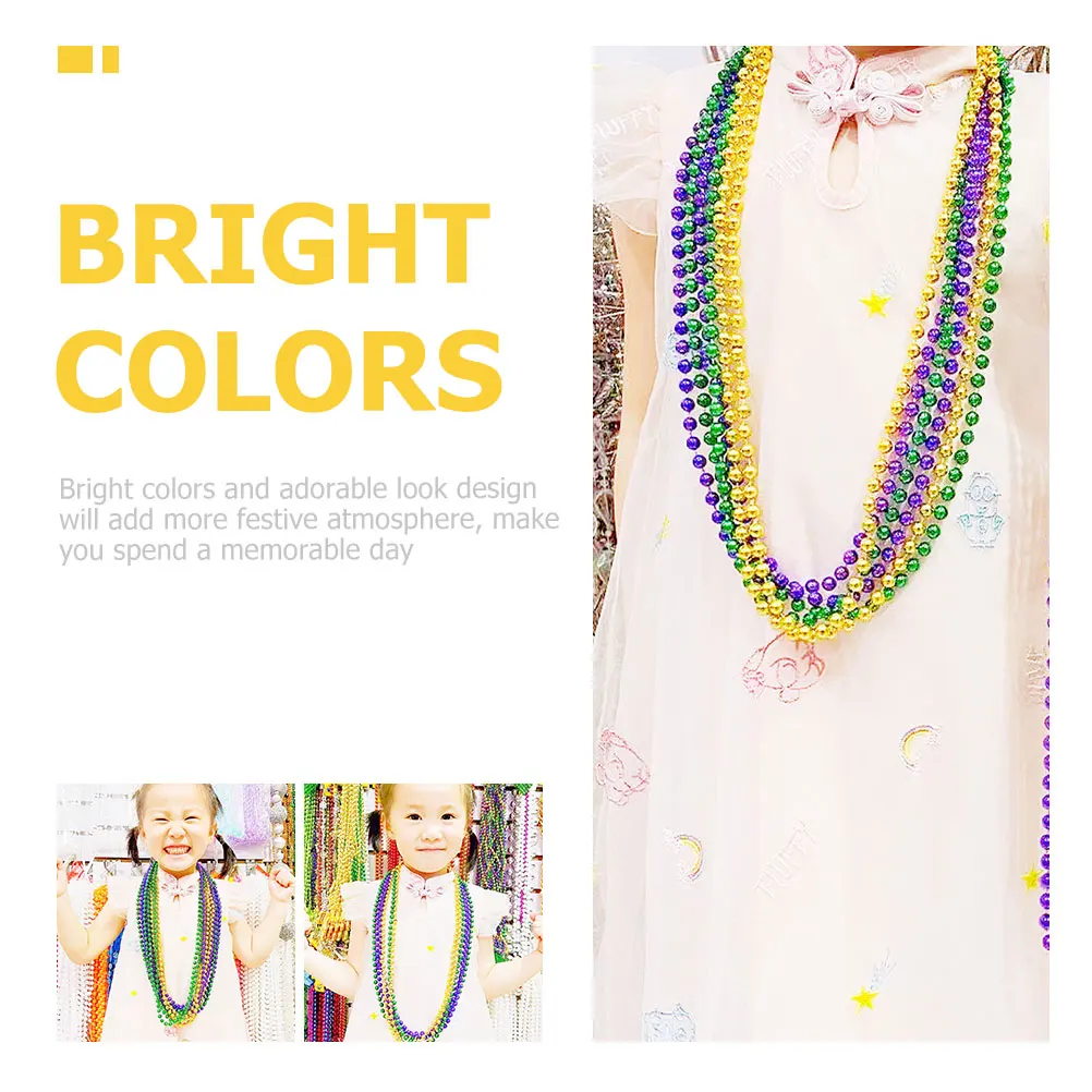 

15pcs Party Necklace Multicoloured Tricolor Plastic Beads for Birthday Carnival Gras Decorative Bead String Necklace
