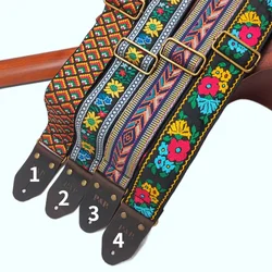 PP Guitar Strap with Horse Leather, Ethnic Jacquard Embroidery Style, Cowhide Coffee, S87 Series