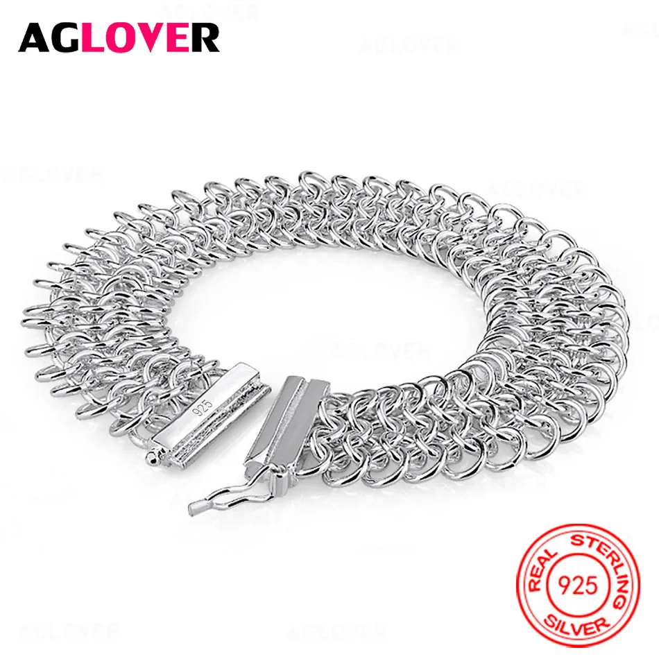 AGLOVER 925 Sterling Silver Braided Multi-Circle Wide Bracelet Cute Fashion Women Gift Jewelry