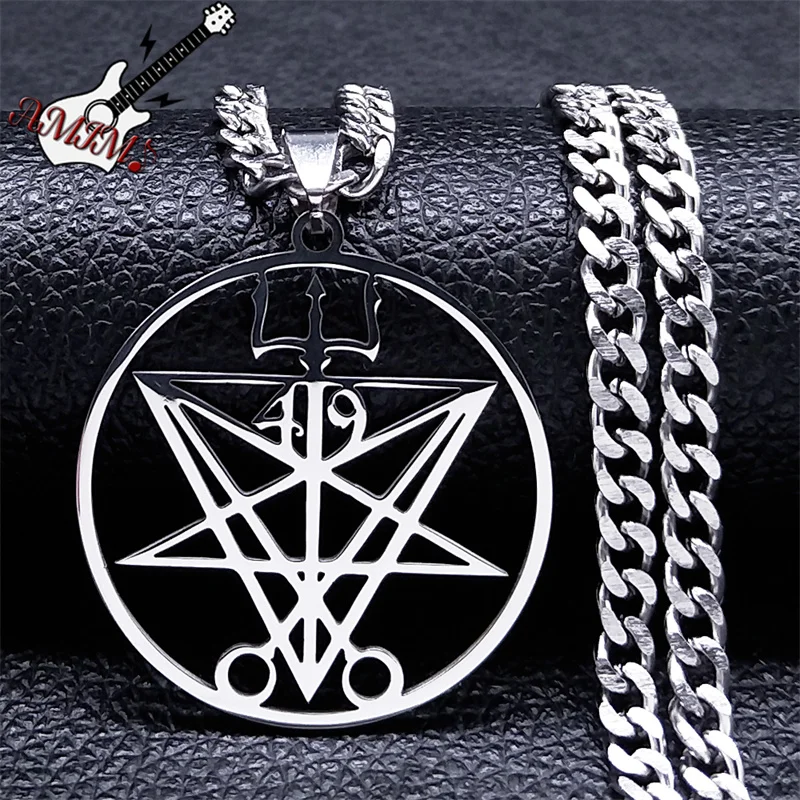 Inverted Occult Pentagram Necklace Stainless Steel Sivler Color Gothic Satan Necklaces Jewelry colier homme N3389S06