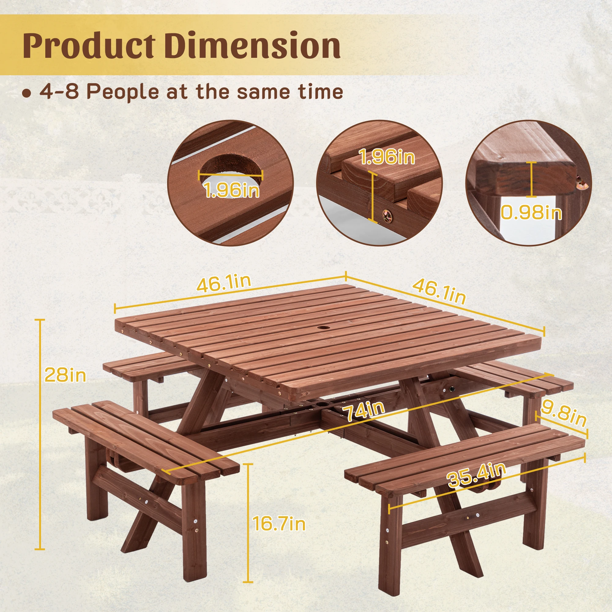 8 Person Square Picnic Table U - đánh giá và giá Outdoor Furniture Dining Set