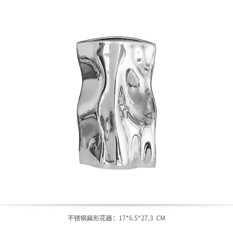 Limited Offer Light Luxury Stainless Steel Vase Ornament Living Room Modern Simple Ornament Flower Ornament