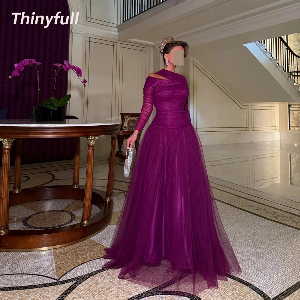

Thinyfull A-line Arab Tulle Prom Dresses Long Sleeves Evening Party Dress Dubai Formal Occasion Gown Robe De Soirée Customized