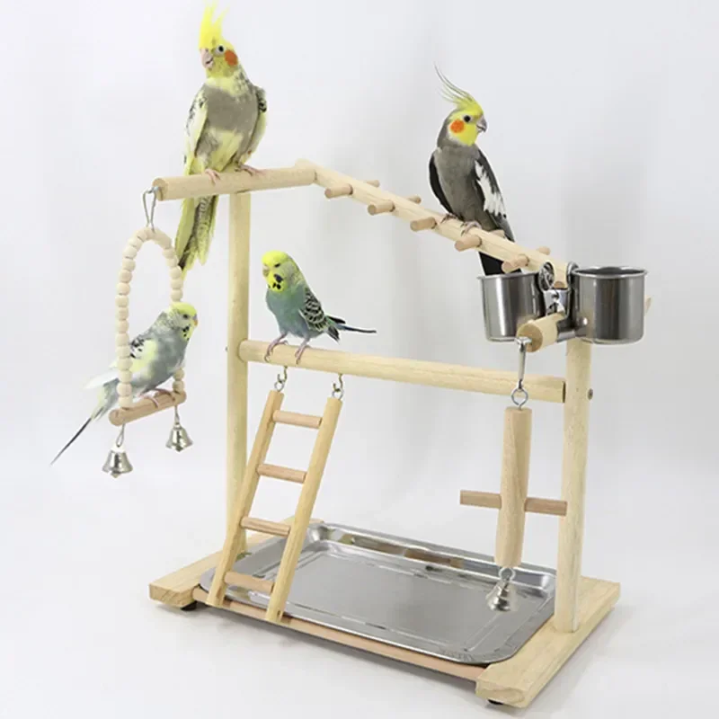 Pack Wood Parrot Toys Bird Toy Cage Bird Accessories Swing Suspension Bridge Ball Cage Bells Pet Supplies Set Parrots Play Stand