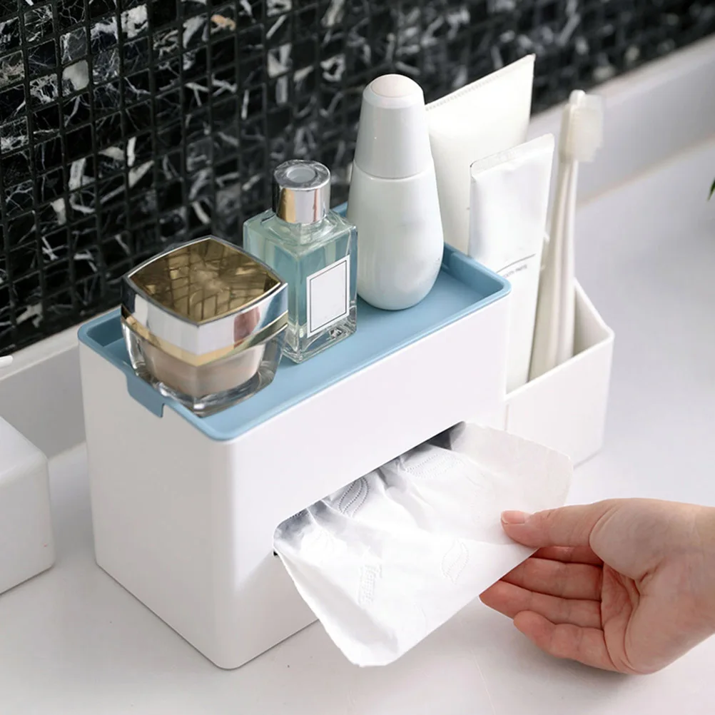 

Multifunctional Desktop Organizer Plastic Tissue Paper Box Sundries Storage Holder Container for Home Living Room (Blue)