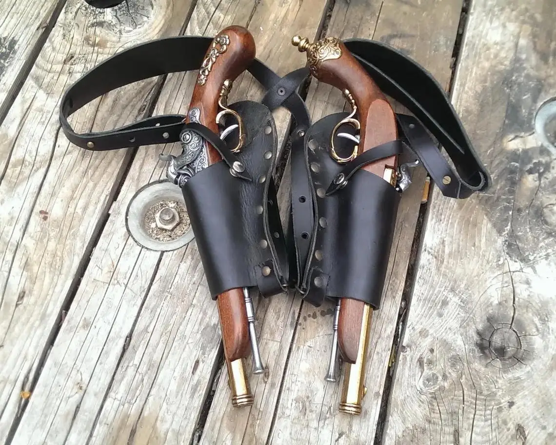 

New Vintage Viking Medieval Renaissance Underarm Double Gun Holster Stage Props Gift