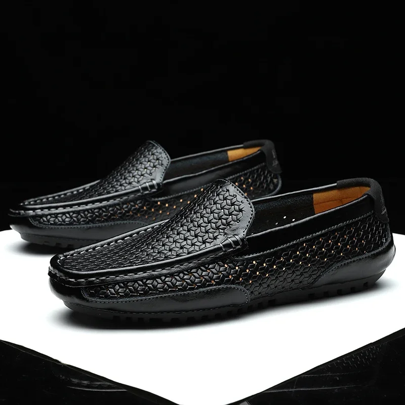 Black Men Shoes Casual Genuine Leather Mens Loafers Moccasins Luxury Brand Italian Breathable Slip on Boat Shoes 2024