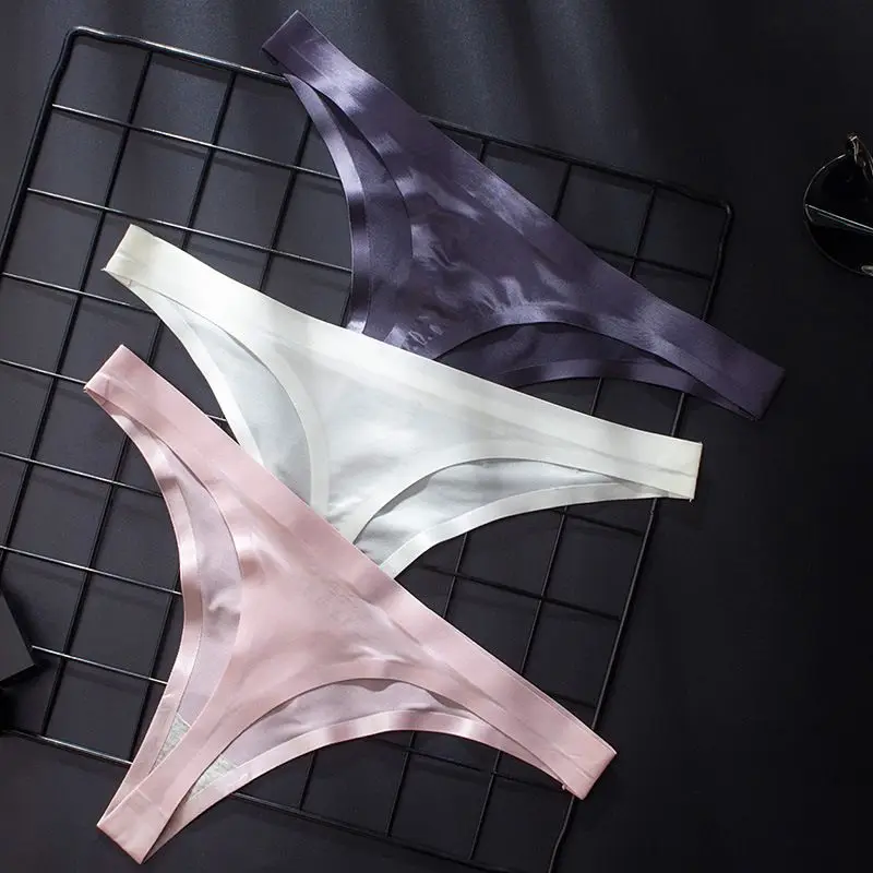 

Women Underwear Sexy Pants Transparent Ice Silk G-string Low-rise Panties One-piece Seamless Briefs Thong Cotton Crotch Shorts