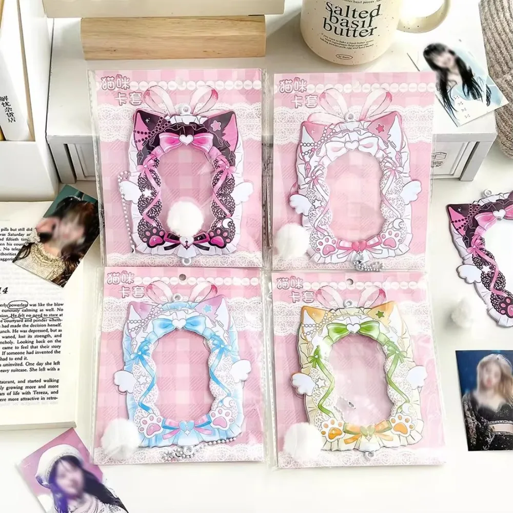 Kawaii 3 Inch Photocard Holder Y2K Kpop Bow Photo Card Sleeves with Keychain Card Protector for Girl