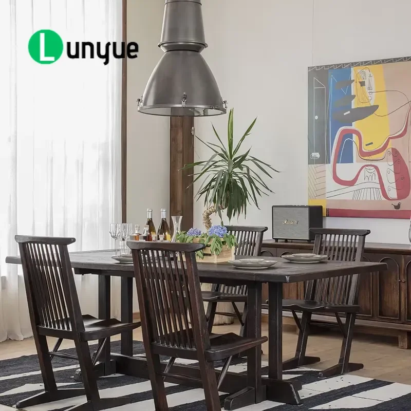 Solid Wood Nordic Dining Table Eco Friendly Handmade Long Table Simple Bracket Base for Family Restaurant Home Furniture