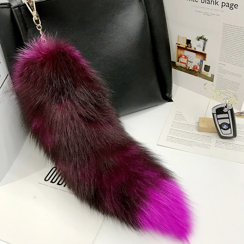 Hot Sale Fashion Fox Tail Keychain Wolf Tail Fur Tassel Bag Tag Black And Brown Pom Pom Charm Keyring Holder Strap Chain Gifts