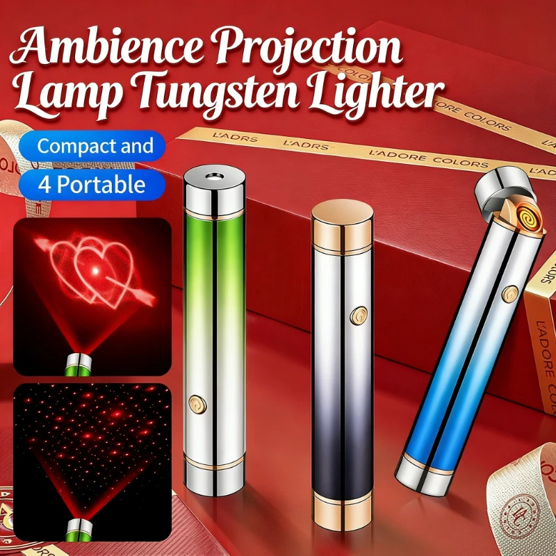 Multifunctional Ambient Light USB Rechargeable Lighter High Appearance Projection Lighter Romantic Gift for 520 Valentine's Day