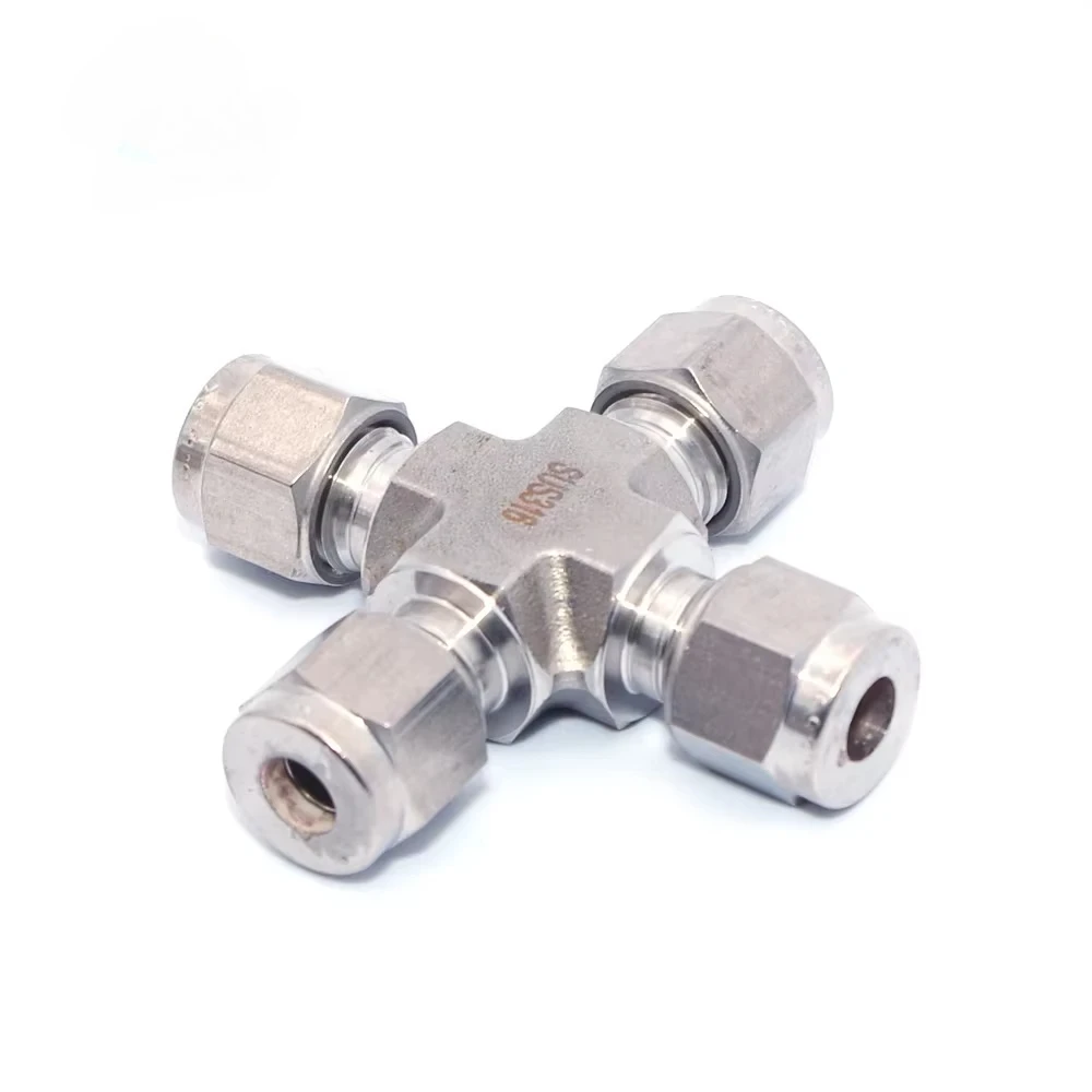 316 SS Instrument Tube Fittings 1/4in 6mm 8mm Ferrule Cross Type Compression 4 Way Union Tube Fittings for Industrial Use