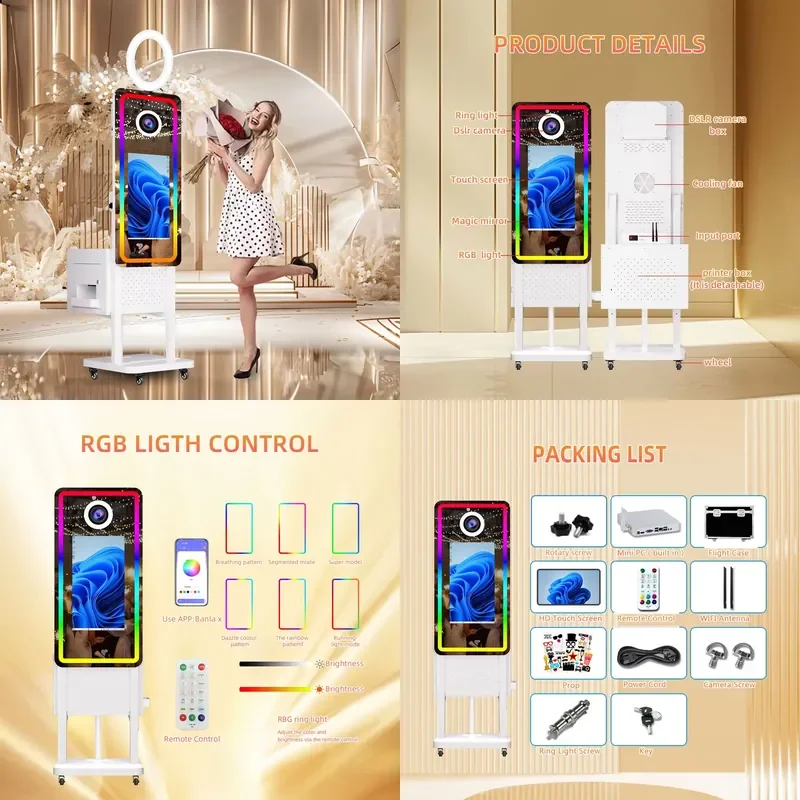 40 Inch Magic Mirror Photo Booth with Touch Screen LED Frame Instant Printing Selfie Machine for Events