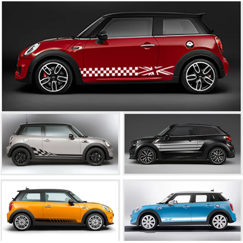 2Pcs Car Side Door Body Waist Skirt Decal Stickers Trim For MINI Cooper ClubmanF54 F55 F60 R55 R56 R60  Countryman Accessories