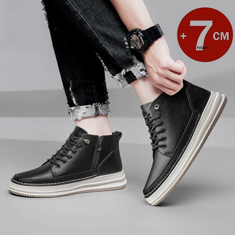 

Мужские кроссовки с увеличением роста на 7 см, невидимые, спортивные, модные, кожаные, белые, повседневные, для увеличения роста