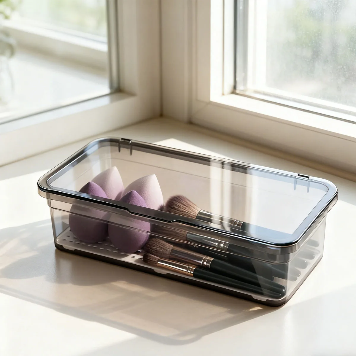 1pc-Makeup Brush Storage Box with Transparent Dust-proof Cover and Large Capacity Storage Box for Dressing