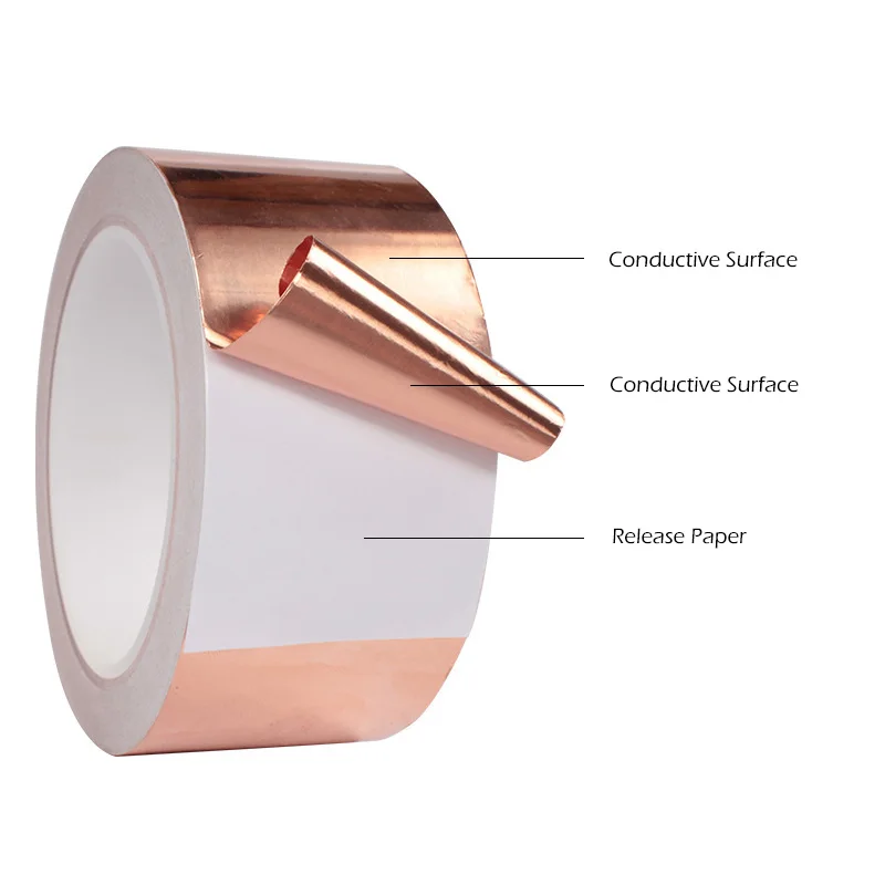 30 Meters EMI RFI Shielding Conductive Copper Foil Tape Strip Adhesive Heat Resistance 130 Deg. Single Side Contact Connector