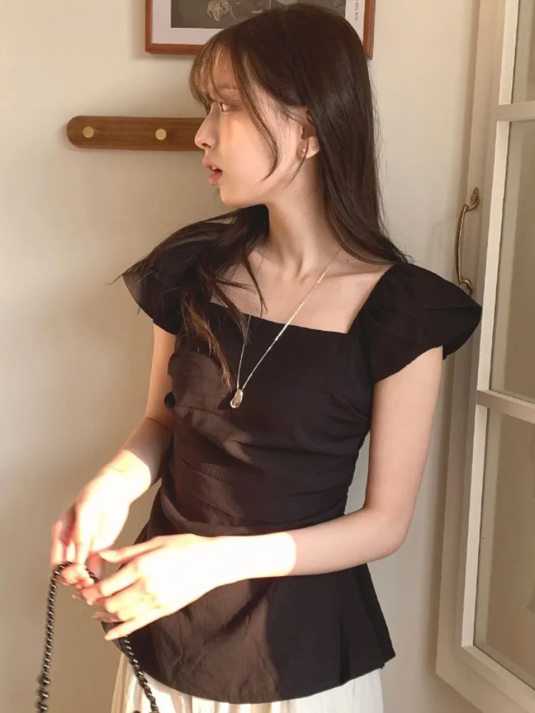 Csa de mujer de doble uso con diseño dulce, novedad de verano, estilo de hada, manga trasera, Top con lazo, aósfera eleg...